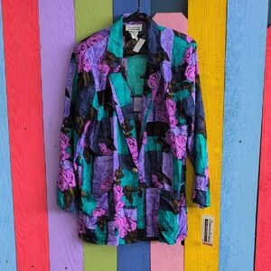 Vintage Purple and Green Blazer Retro Abstract Design